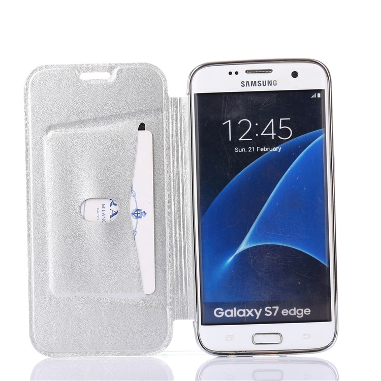Flash Powder PU Leather + Plated TPU Mobile Cover for Samsung Samsung Galaxy S7 edge G935 - Silver-4