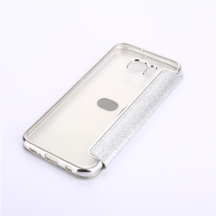 Flash Powder PU Leather + Plated TPU Mobile Cover for Samsung Samsung Galaxy S7 edge G935 - Silver-5