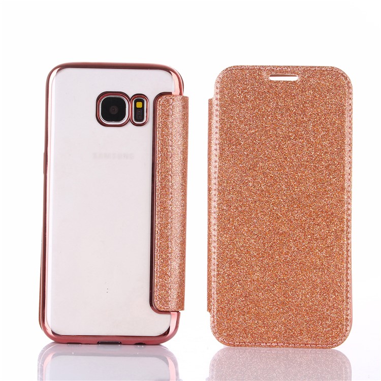 Flash Powder PU Leather + Plated TPU Card Slot Case for Samsung Samsung Galaxy S7 edge G935 - Rose Gold-1