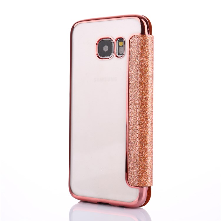 Flash Powder PU Leather + Plated TPU Card Slot Case for Samsung Samsung Galaxy S7 edge G935 - Rose Gold-2