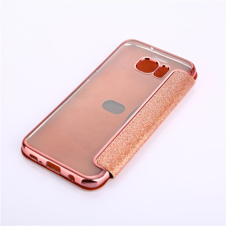 Flash Powder PU Leather + Plated TPU Card Slot Case for Samsung Samsung Galaxy S7 edge G935 - Rose Gold-4