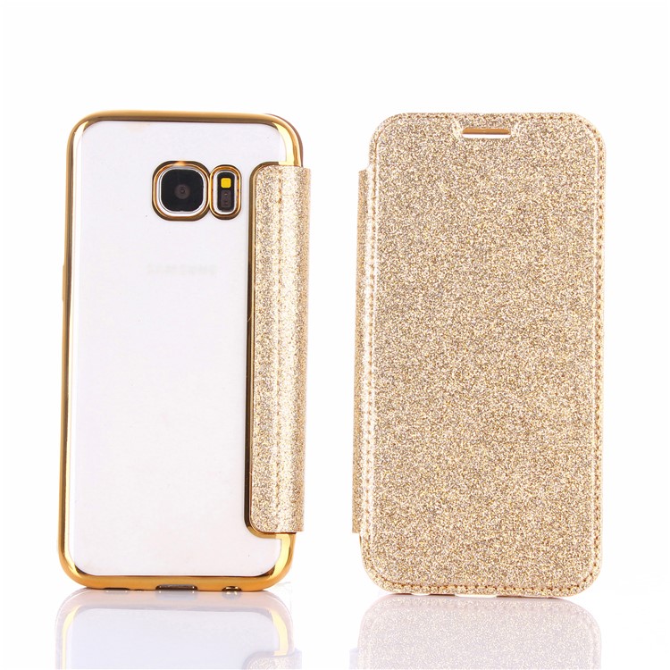 Flash Powder PU Leather + Plated TPU Mobile Casing for Samsung Samsung Galaxy S7 edge G935 - Gold-1
