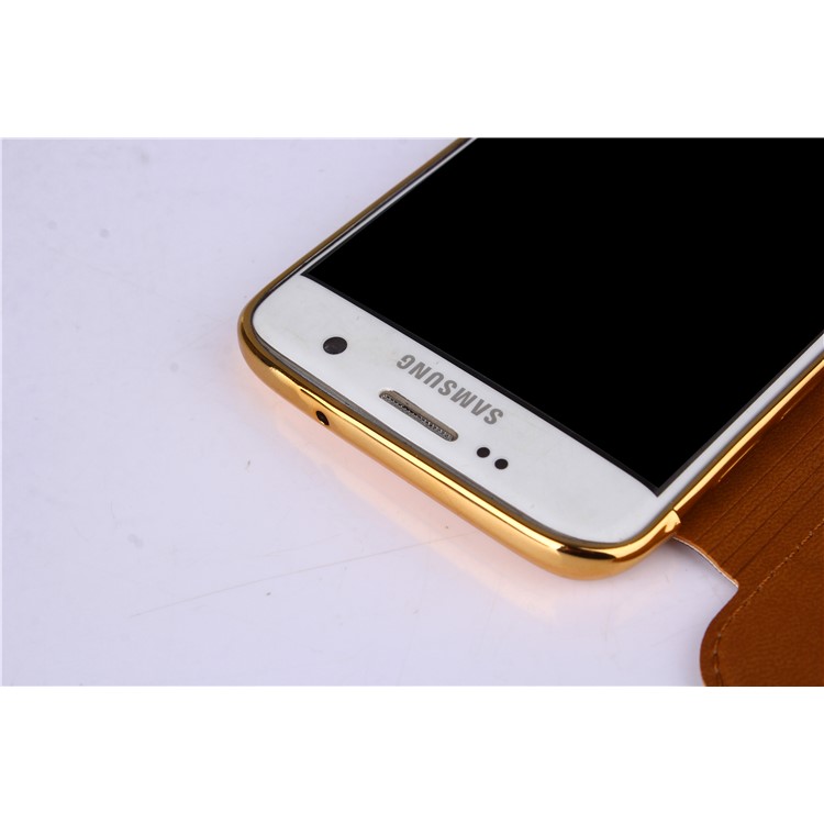 Flash Powder PU Leather + Plated TPU Mobile Casing for Samsung Samsung Galaxy S7 edge G935 - Gold-11