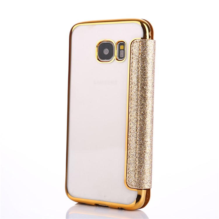 Flash Powder PU Leather + Plated TPU Mobile Casing for Samsung Samsung Galaxy S7 edge G935 - Gold-3