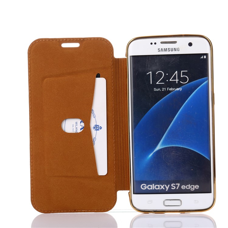 Flash Powder PU Leather + Plated TPU Mobile Casing for Samsung Samsung Galaxy S7 edge G935 - Gold-4