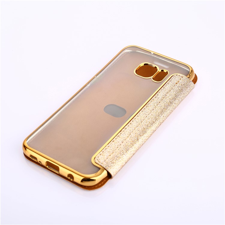 Flash Powder PU Leather + Plated TPU Mobile Casing for Samsung Samsung Galaxy S7 edge G935 - Gold-5