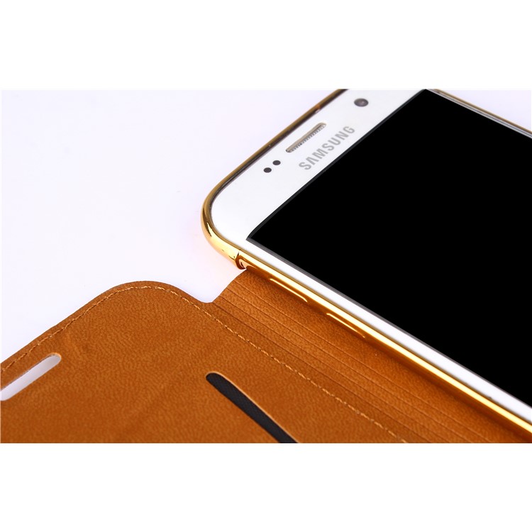 Flash Powder PU Leather + Plated TPU Mobile Casing for Samsung Samsung Galaxy S7 edge G935 - Gold-6