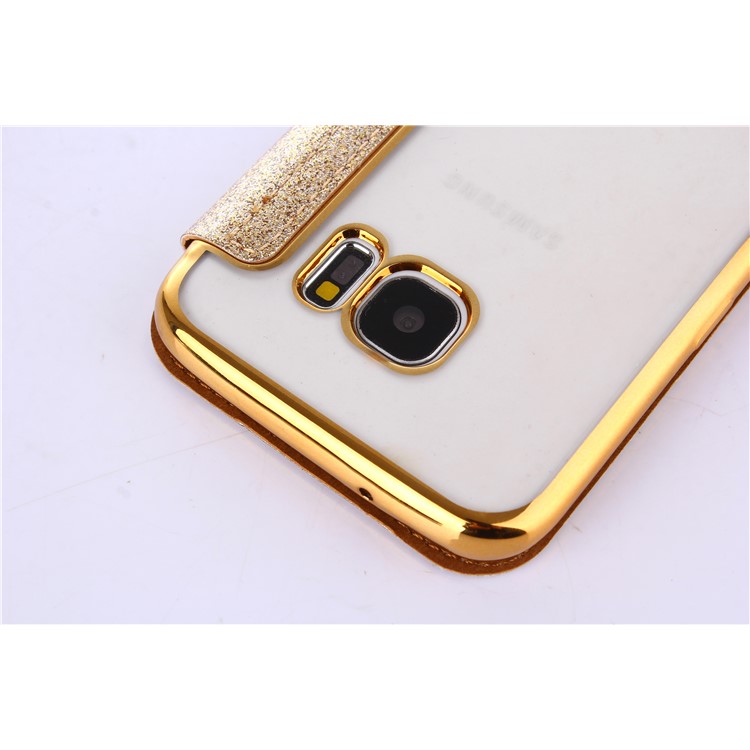 Flash Powder PU Leather + Plated TPU Mobile Casing for Samsung Samsung Galaxy S7 edge G935 - Gold-9