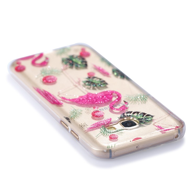 Glitter Powder IMD TPU Phone Shell for Samsung Galaxy A5 (2017) - Flamingos and Leaves Pattern-5