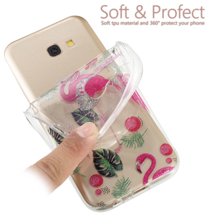 Glitter Powder IMD TPU Phone Shell for Samsung Galaxy A5 (2017) - Flamingos and Leaves Pattern-6