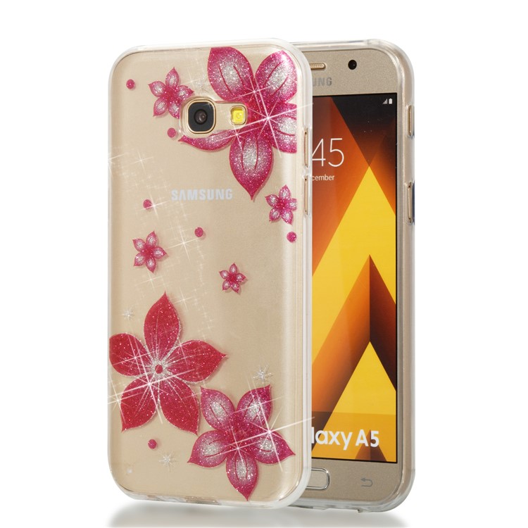 Glitter Powder IMD TPU Protective Mobile Case for Samsung Galaxy A5 (2017) - Red Flower-1