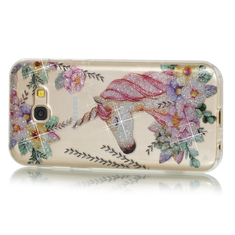 Glitter Powder IMD TPU Mobile Cover Case for Samsung Galaxy A5 (2017) - Unicorn and Flower Pattern-2