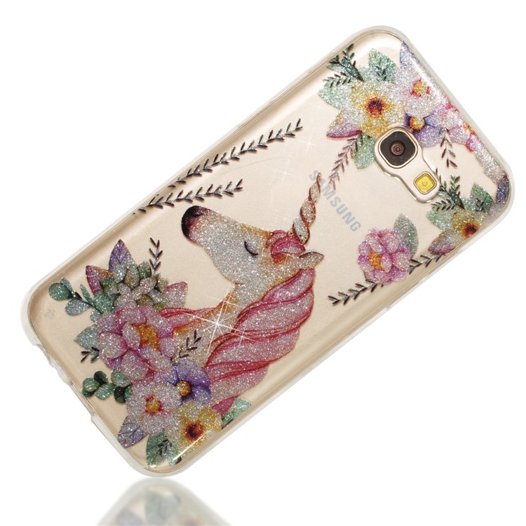 Glitter Powder IMD TPU Mobile Cover Case for Samsung Galaxy A5 (2017) - Unicorn and Flower Pattern-3
