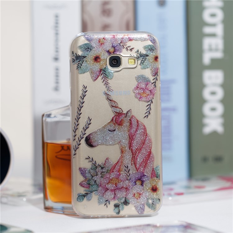 Glitter Powder IMD TPU Mobile Cover Case for Samsung Galaxy A5 (2017) - Unicorn and Flower Pattern-4