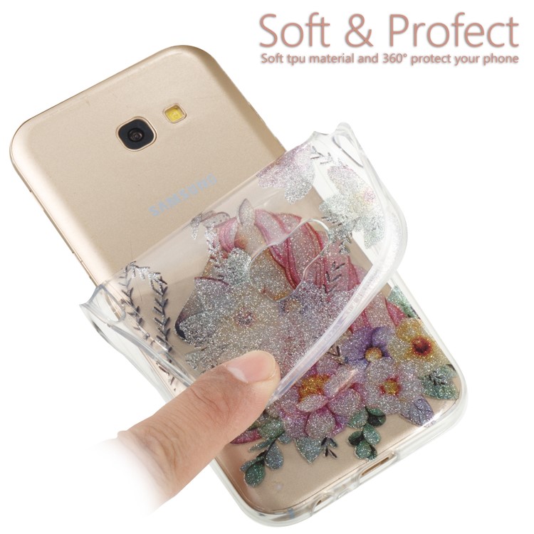 Glitter Powder IMD TPU Mobile Cover Case for Samsung Galaxy A5 (2017) - Unicorn and Flower Pattern-6