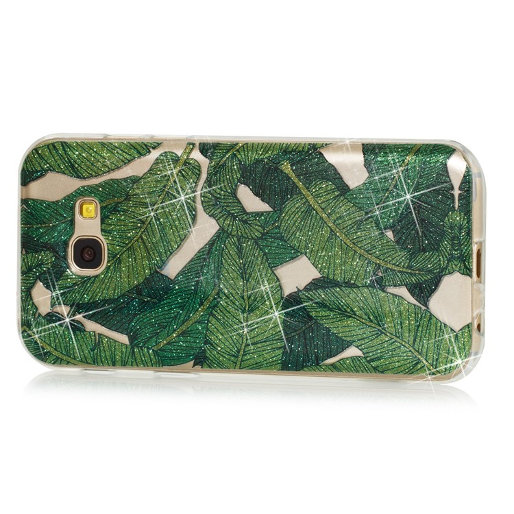Glitter Powder IMD TPU Cell Phone Case Accessory for Samsung Galaxy A5 (2017) - Green Leaves-2