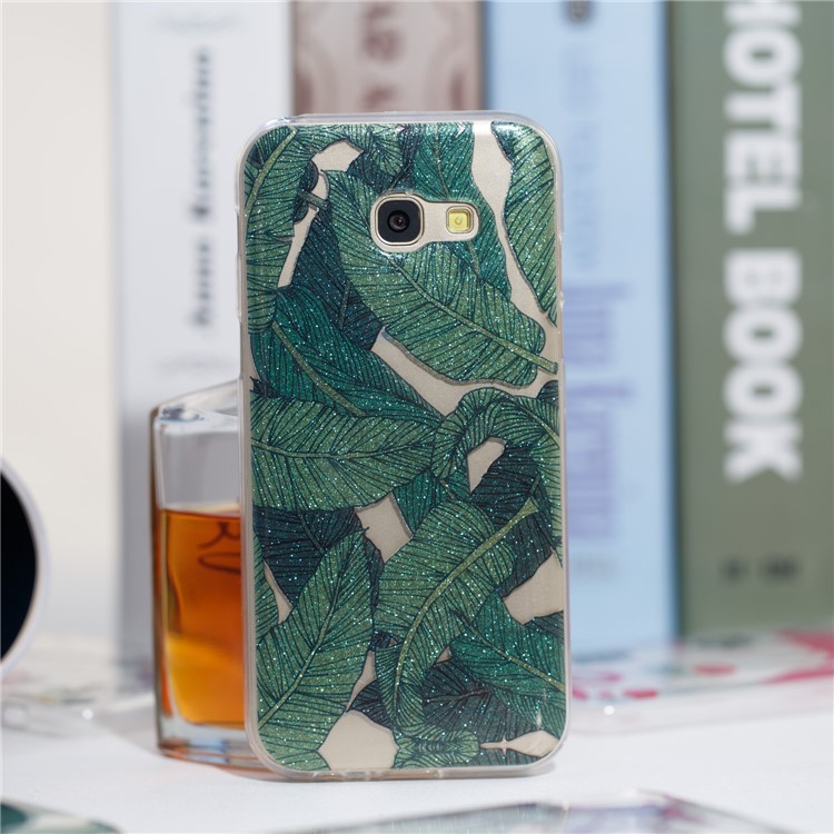 Glitter Powder IMD TPU Cell Phone Case Accessory for Samsung Galaxy A5 (2017) - Green Leaves-4
