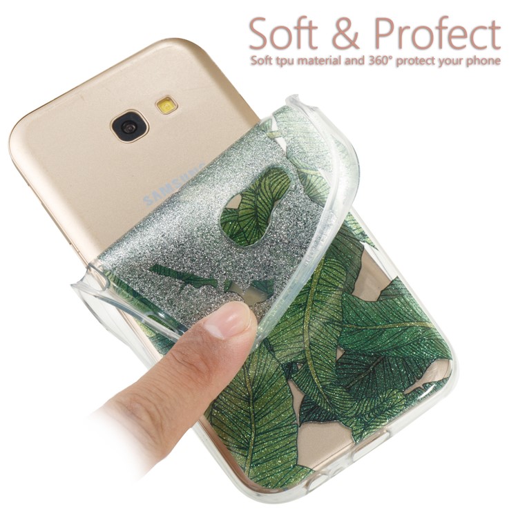 Glitter Powder IMD TPU Cell Phone Case Accessory for Samsung Galaxy A5 (2017) - Green Leaves-6