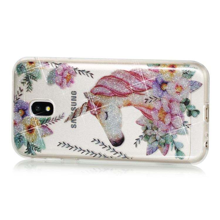 Clear IMD Glitter Powder Patterned TPU Phone Case for Samsung Galaxy J3 Pro (2017) / J3 (2017) EU Version - Sleeping Unicorn-3