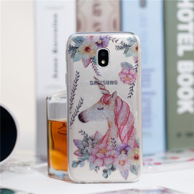 Clear IMD Glitter Powder Patterned TPU Phone Case for Samsung Galaxy J3 Pro (2017) / J3 (2017) EU Version - Sleeping Unicorn-5