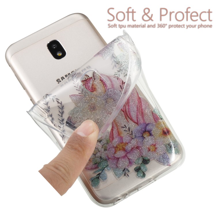 Clear IMD Glitter Powder Patterned TPU Phone Case for Samsung Galaxy J3 Pro (2017) / J3 (2017) EU Version - Sleeping Unicorn-7
