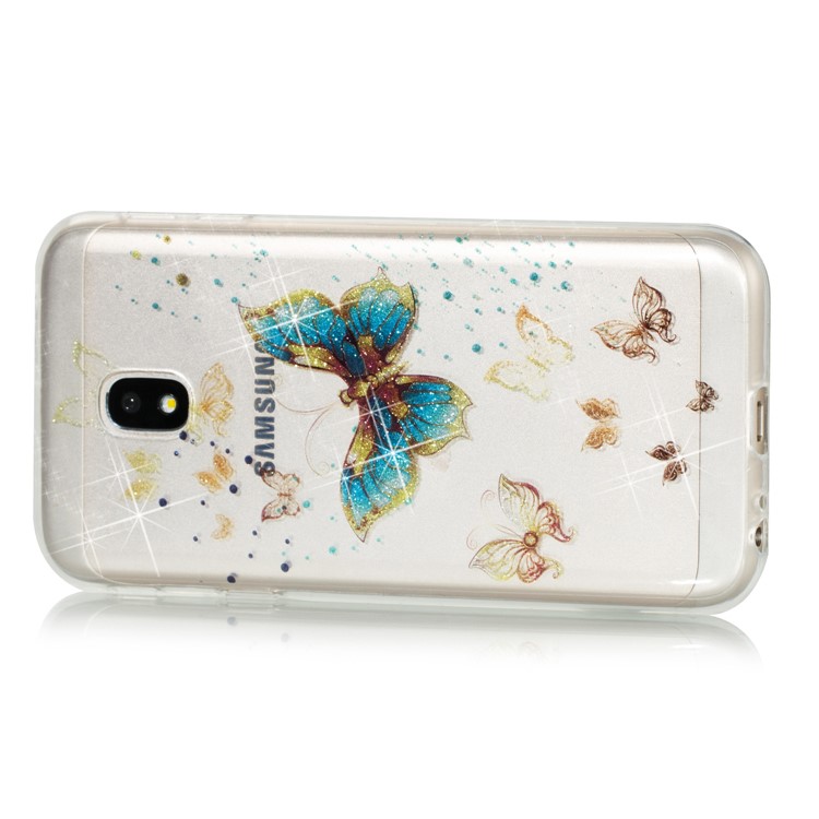 Clear IMD Glitter Powder Patterned TPU Phone Casing for Samsung Galaxy J3 Pro (2017) / J3 (2017) EU Version - Shiny Butterflies-3