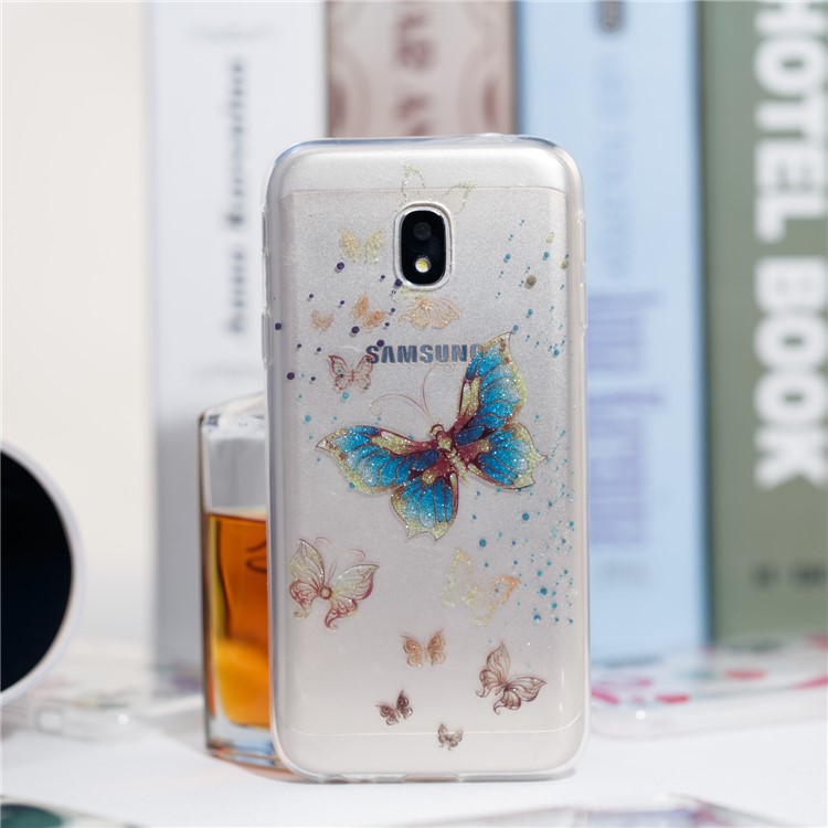 Clear IMD Glitter Powder Patterned TPU Phone Casing for Samsung Galaxy J3 Pro (2017) / J3 (2017) EU Version - Shiny Butterflies-5