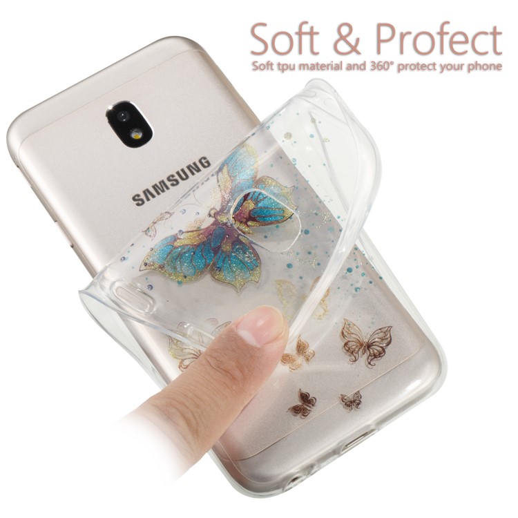 Clear IMD Glitter Powder Patterned TPU Phone Casing for Samsung Galaxy J3 Pro (2017) / J3 (2017) EU Version - Shiny Butterflies-7