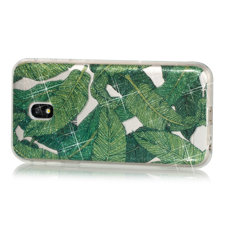 Clear IMD Glitter Powder Patterned TPU Phone Casing Cover for Samsung Galaxy J3 Pro (2017) / J3 (2017) EU Version - Green Leaves-2