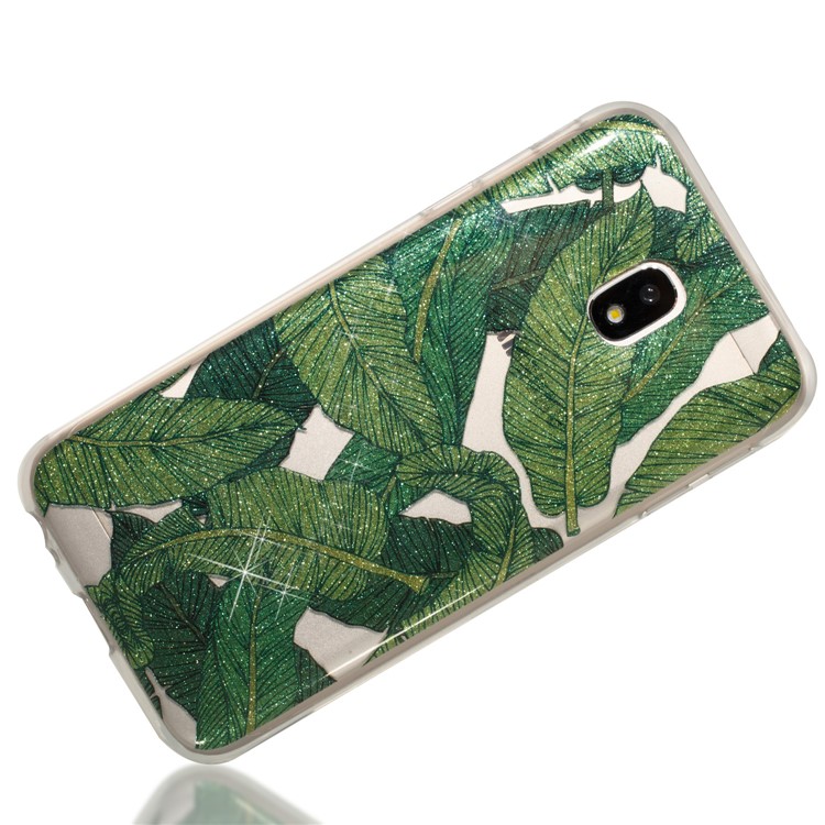 Clear IMD Glitter Powder Patterned TPU Phone Casing Cover for Samsung Galaxy J3 Pro (2017) / J3 (2017) EU Version - Green Leaves-3
