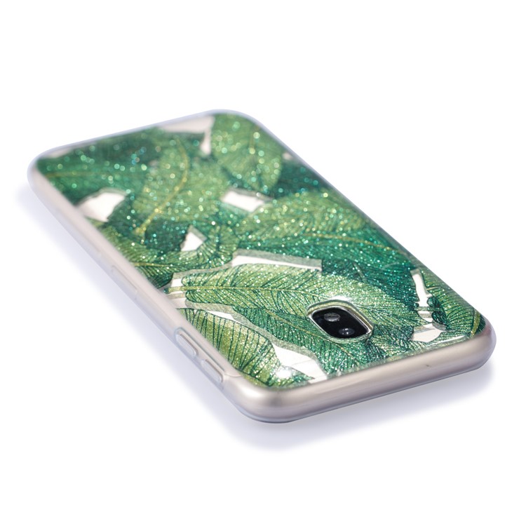 Clear IMD Glitter Powder Patterned TPU Phone Casing Cover for Samsung Galaxy J3 Pro (2017) / J3 (2017) EU Version - Green Leaves-5