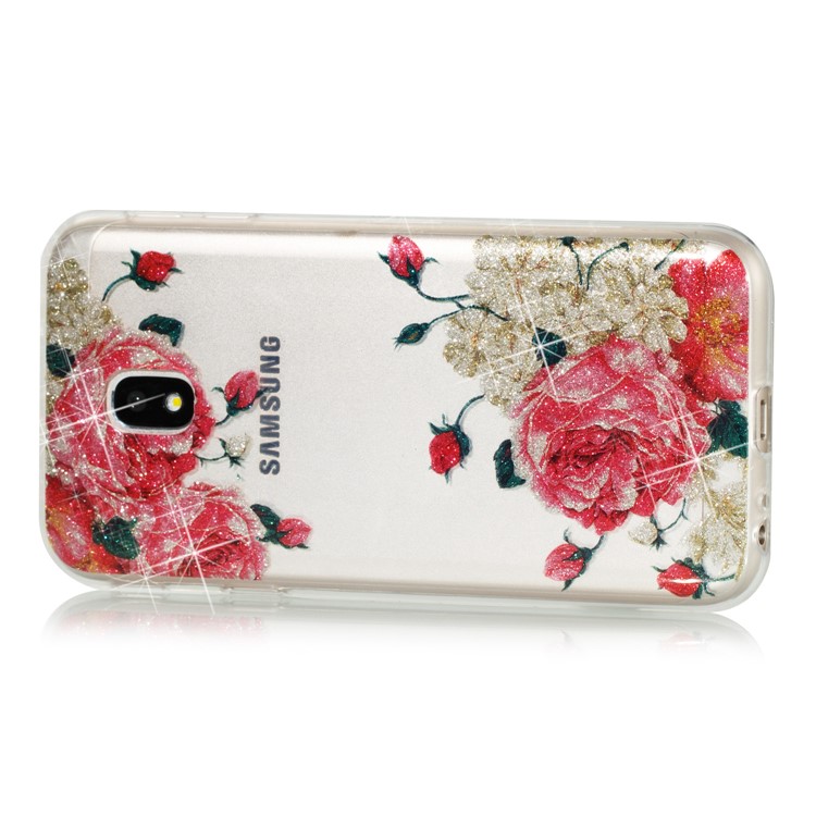 Clear IMD Glitter Powder Patterned TPU Phone Shell for Samsung Galaxy J3 Pro (2017) / J3 (2017) EU Version - Pretty Roses-2