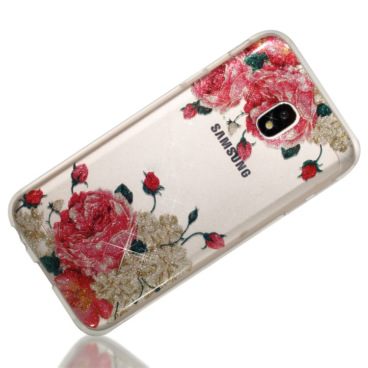 Clear IMD Glitter Powder Patterned TPU Phone Shell for Samsung Galaxy J3 Pro (2017) / J3 (2017) EU Version - Pretty Roses-3