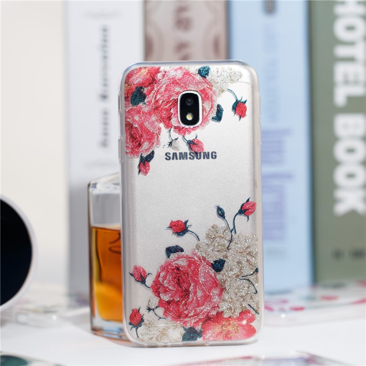 Clear IMD Glitter Powder Patterned TPU Phone Shell for Samsung Galaxy J3 Pro (2017) / J3 (2017) EU Version - Pretty Roses-4