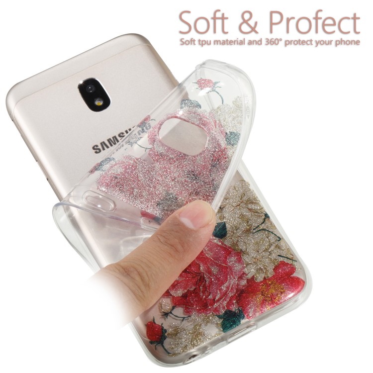 Clear IMD Glitter Powder Patterned TPU Phone Shell for Samsung Galaxy J3 Pro (2017) / J3 (2017) EU Version - Pretty Roses-6