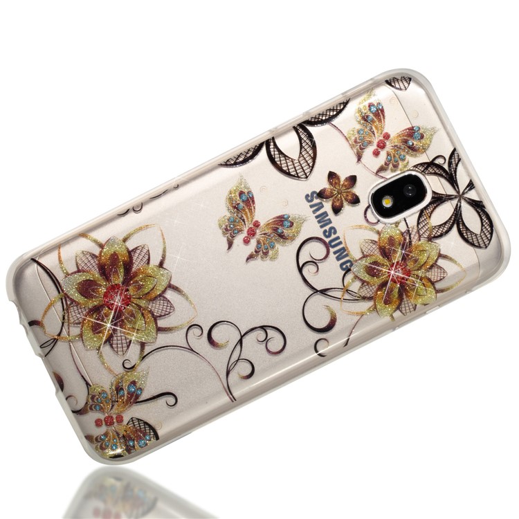 Clear IMD Glitter Powder Patterned TPU Phone Accessory Case for Samsung Galaxy J3 Pro (2017) / J3 (2017) EU Version - Butterflies and Flowers-3
