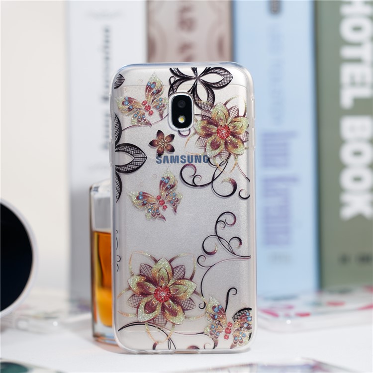 Clear IMD Glitter Powder Patterned TPU Phone Accessory Case for Samsung Galaxy J3 Pro (2017) / J3 (2017) EU Version - Butterflies and Flowers-4