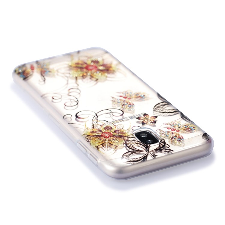 Clear IMD Glitter Powder Patterned TPU Phone Accessory Case for Samsung Galaxy J3 Pro (2017) / J3 (2017) EU Version - Butterflies and Flowers-5