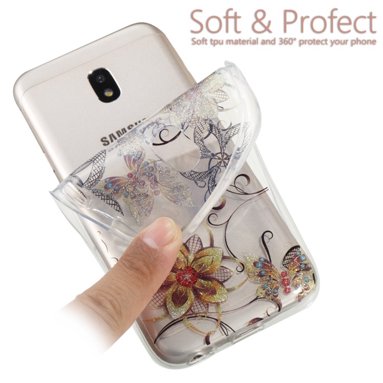 Clear IMD Glitter Powder Patterned TPU Phone Accessory Case for Samsung Galaxy J3 Pro (2017) / J3 (2017) EU Version - Butterflies and Flowers-6