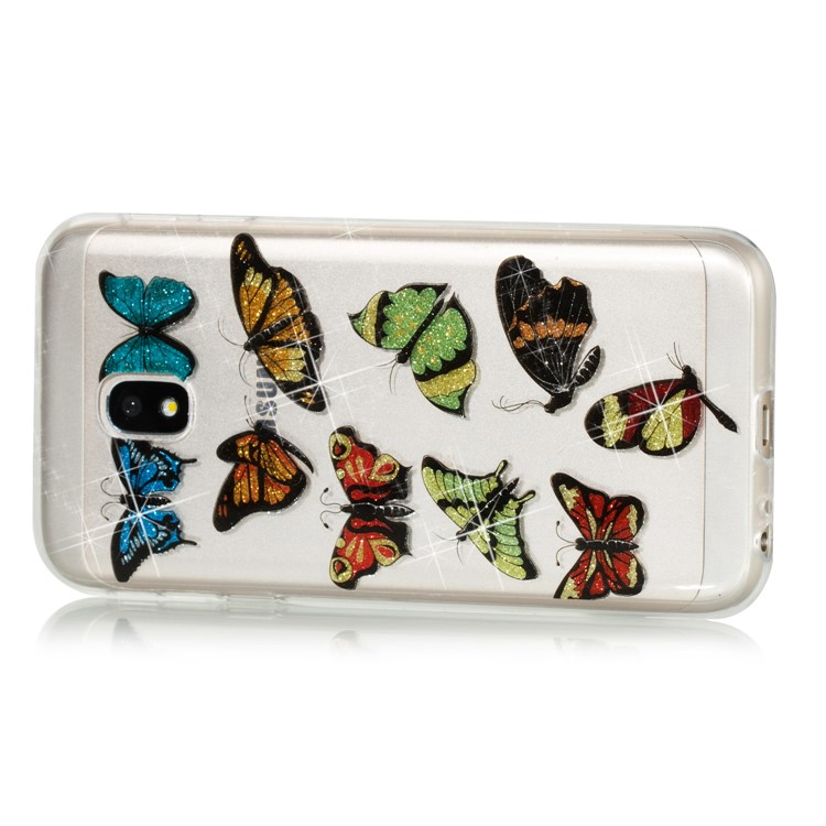 Clear IMD Glitter Powder Patterned TPU Phone Accessory Casing for Samsung Galaxy J3 Pro (2017) / J3 (2017) EU Version - Colorful Butterflies-2
