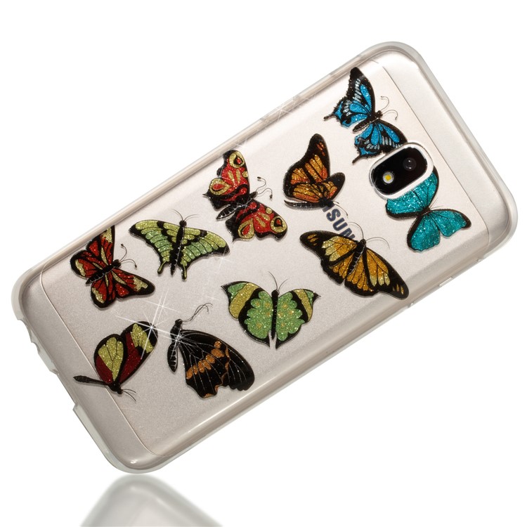 Clear IMD Glitter Powder Patterned TPU Phone Accessory Casing for Samsung Galaxy J3 Pro (2017) / J3 (2017) EU Version - Colorful Butterflies-3