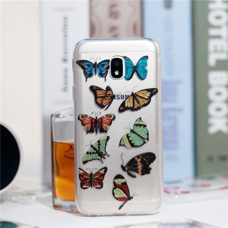 Clear IMD Glitter Powder Patterned TPU Phone Accessory Casing for Samsung Galaxy J3 Pro (2017) / J3 (2017) EU Version - Colorful Butterflies-4