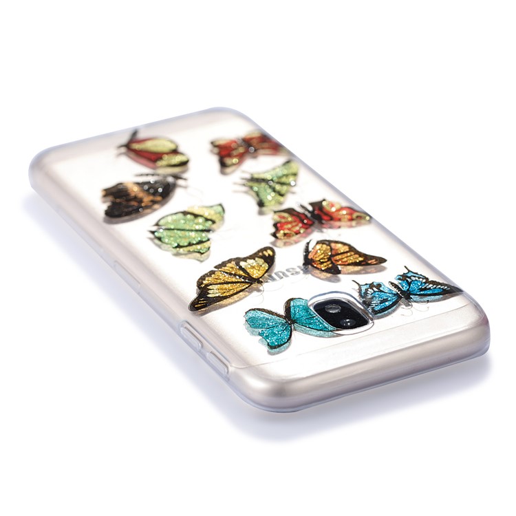 Clear IMD Glitter Powder Patterned TPU Phone Accessory Casing for Samsung Galaxy J3 Pro (2017) / J3 (2017) EU Version - Colorful Butterflies-5