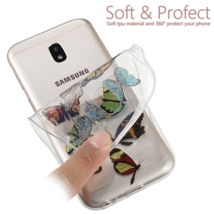 Clear IMD Glitter Powder Patterned TPU Phone Accessory Casing for Samsung Galaxy J3 Pro (2017) / J3 (2017) EU Version - Colorful Butterflies-6