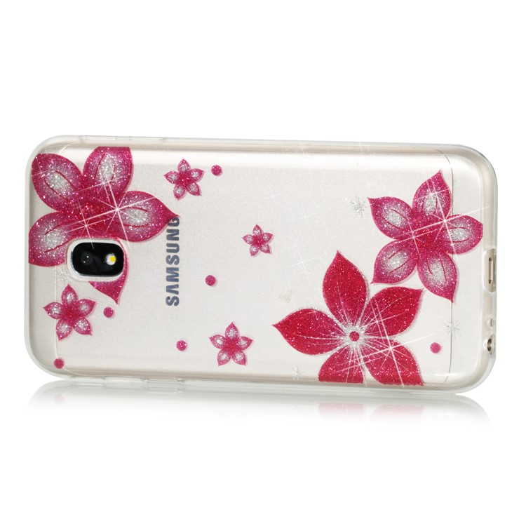 Clear IMD Glitter Powder Patterned TPU Phone Accessory Shell for Samsung Galaxy J3 Pro (2017) / J3 (2017) EU Version - Red Flowers-2