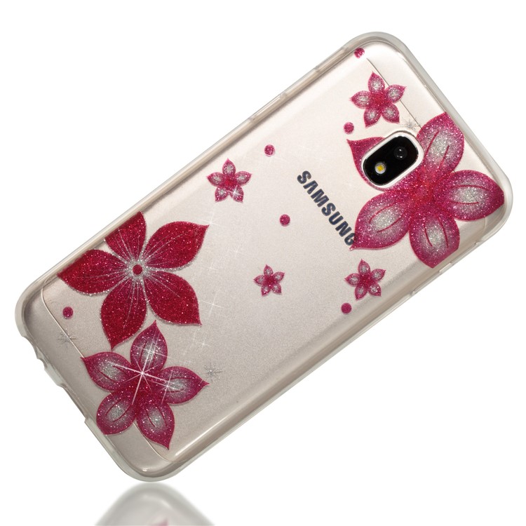 Clear IMD Glitter Powder Patterned TPU Phone Accessory Shell for Samsung Galaxy J3 Pro (2017) / J3 (2017) EU Version - Red Flowers-3