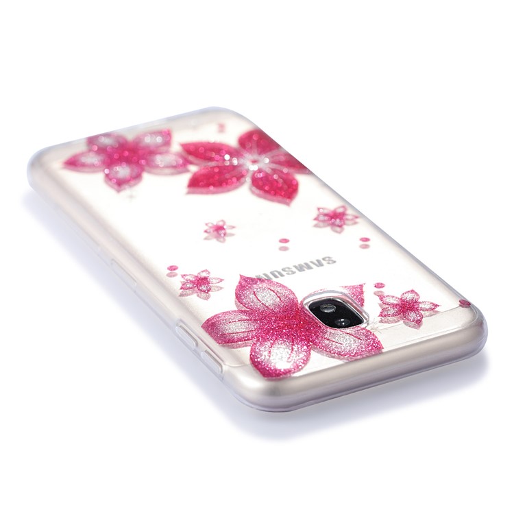 Clear IMD Glitter Powder Patterned TPU Phone Accessory Shell for Samsung Galaxy J3 Pro (2017) / J3 (2017) EU Version - Red Flowers-5