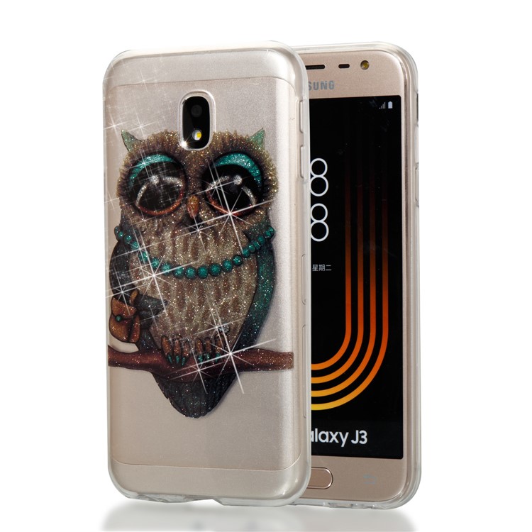 Clear IMD Glitter Powder Patterned TPU Phone Protection Case for Samsung Galaxy J3 Pro (2017) / J3 (2017) EU Version - Owl-1