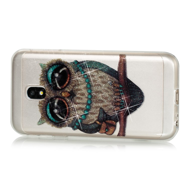 Clear IMD Glitter Powder Patterned TPU Phone Protection Case for Samsung Galaxy J3 Pro (2017) / J3 (2017) EU Version - Owl-2