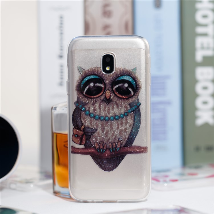Clear IMD Glitter Powder Patterned TPU Phone Protection Case for Samsung Galaxy J3 Pro (2017) / J3 (2017) EU Version - Owl-4